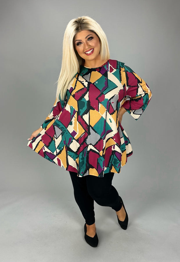 26 PQ {When Paths Crossed} Magenta Gold Black Print Top EXTENDED PLUS SIZE 4X 5X 6X