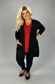 1-33 OT-V {Dress For Success} Black Cardigan w/Pockets PLUS SIZE 1X 2X 3X