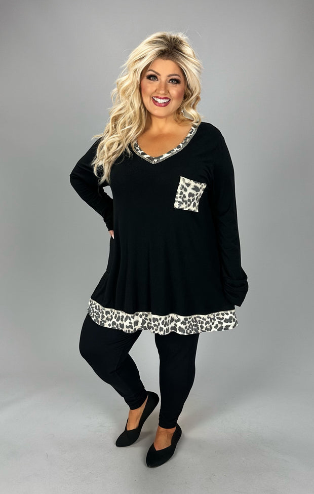 25 CP {Keeping Confident} Black/Leopard Contrast Top w/ Front Pocket PLUS SIZE XL 2X 3X