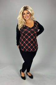 SALE!! 1-15 CP {Steady As We Go} Black/Rust Print V-Neck Top PLUS SIZE XL 2X 3X