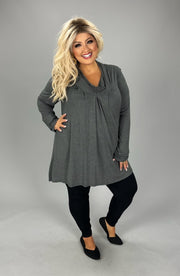 25 SLS {Sweet As You} Charcoal Pleated Top w/Free Collar PLUS SIZE XL 2X 3X