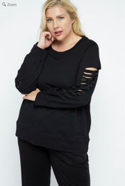 35 SD {Coming Your Way} VOCAL Black Laser Cut Sleeve Top w/Stones PLUS SIZE XL 2X 3X