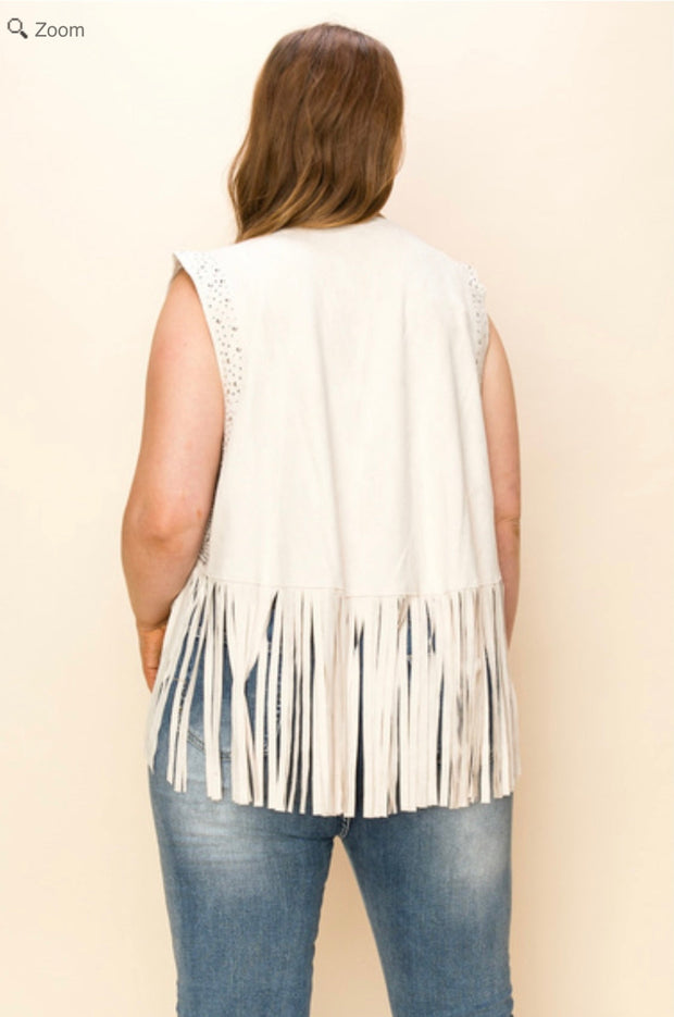 SALE!! 36 OT {A Way To Go} Natural Rhinestone Fringe Vest PLUS SIZE XL 2X 3X