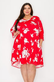 18 PQ {Come A Little Closer} Red White Flower Print Dress EXTENDED PLUS SIZE 3X 4X 5X