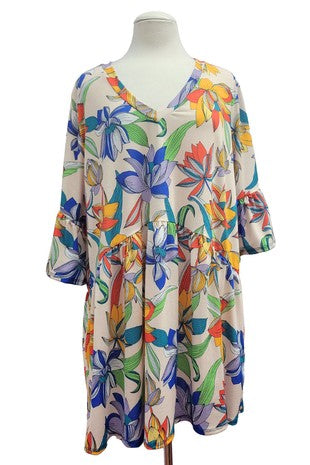 31 PQ {Play My Part} Ivory Multi Floral Print Top EXTENDED PLUS SIZE 3X 4X 5X