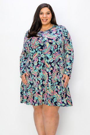 25 PQ {All My Life} Navy Mint Paisley Ruffle Hem Tunic EXTENDED PLUS SIZE 3X 4X 5X