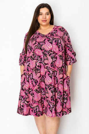 28 PQ {When She Smiles} Black Magenta Paisley Dress EXTENDED PLUS SIZE 4X 5X 6X