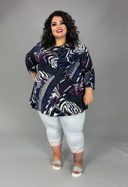 42 PSS {Figured It Out} Navy Print Quarter Sleeve Top EXTENDED PLUS SIZE 4X 5X 6X