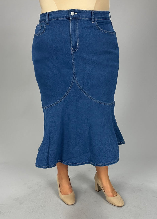 BT {In Her Own World} Med Blue Flared Hem Denim Skirt CW PLUS SIZE XL 2X