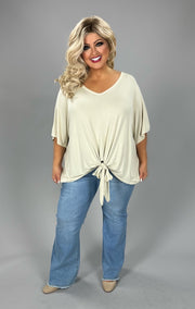 44-SSS (All Tied Up) Taupe V-Neck Top PLUS SIZE 1X 2X 3X