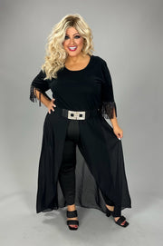 53 SD {Forgot About You} VOCAL Black Top w/ Studded Fringe Sleeves PLUS SIZE XL 2X 3X