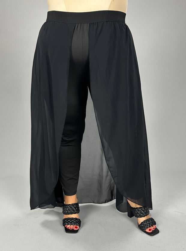 BT-A {Getting Serious} Black Pants w/Sheer Open Front Skirt CW  EXTENDED PLUS SIZE 2X 3X 4X 5X