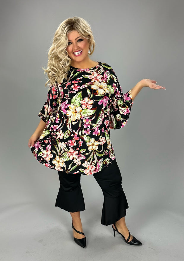 24 PSS {Caught In The Moment} Black Floral Print Top EXTENDED PLUS SIZE 4X 5X 6X (Size Up 1 Size)