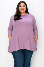 39 SQ {One More Shot} Lilac Quarter Sleeve Round Hem Top EXTENDED PLUS SIZE 3X 4X 5X