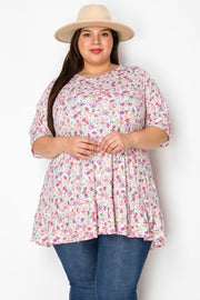 41 PSS {Still Deciding} Pink Lilac Floral Ruffle Hem Top EXTENDED PLUS SIZE 3X 4X 5X