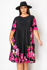 18 PSS {Living For Today} Black Fuchsia Flower Print Dress EXTENDED PLUS SIZE 3X 4X 5X