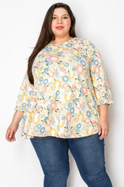 17 PQ {Close To Me} Pale Yellow Floral Print Round Hem Top EXTENDED PLUS SIZE 4X 5X 6X