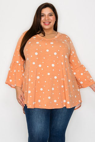 41 PSS {Let's Try It} Dusty Orange Polka Dot V-Neck Top EXTENDED PLUS SIZE 3X 4X 5X