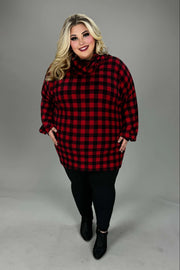 17 PLS {Whims Of The Weather} Red/Black Plaid Cowl Neck Top EXTENDED PLUS SIZE 3X 4X 5X