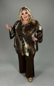 45 PQ {Temporary Escape} Brown Animal Print V-Neck Top EXTENDED PLUS SIZE 3X 4X 5X