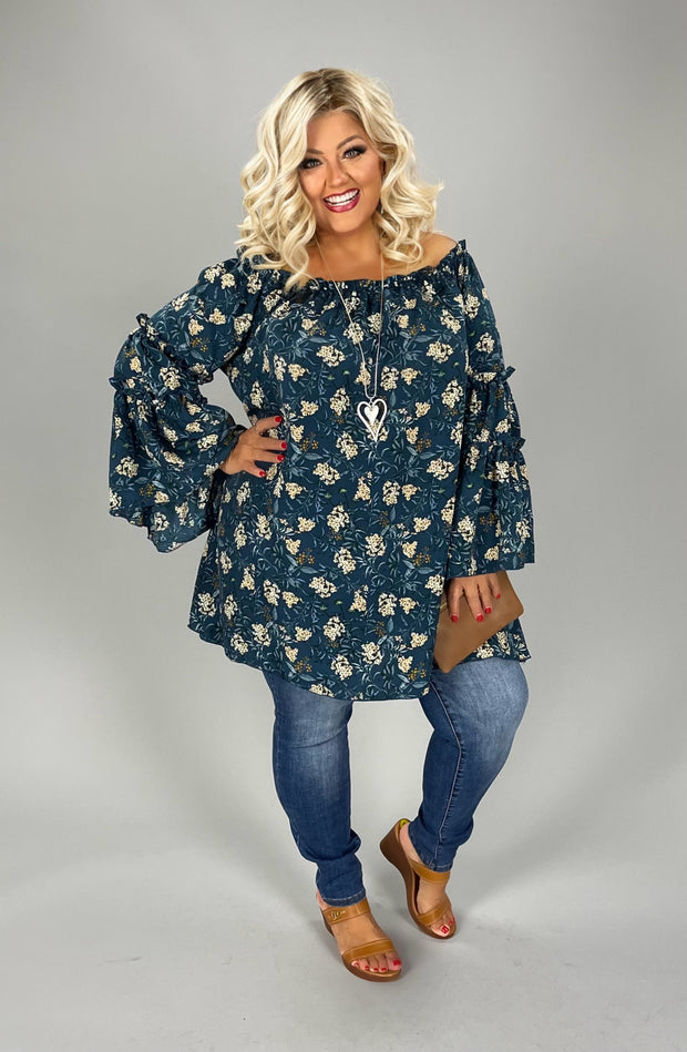 SALE!! 13 OS-Z {Remember This Feeling} Teal Floral Top PLUS SIZE XL 2X 3X