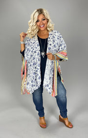 SALE!! 33 OT-A {Still Holds True} Ivory/Blue Floral Kimono PLUS SIZE XL 2X 3X