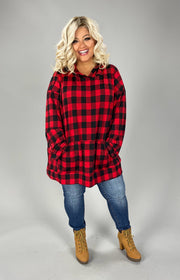 37 HD {Great Adventures} Red/Black Small Plaid Hoodie EXTENDED PLUS SIZE 3X 4X 5X