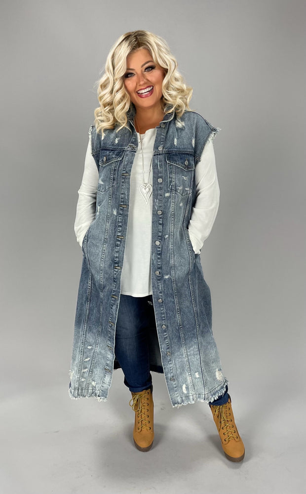 LD {Making You Jealous} Med. Blue Denim Vest PLUS SIZE 1X 2X 3X