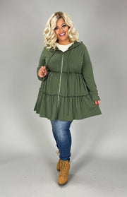 82 OT {Love Yourself First} Olive Tiered Zip Up Hooded Jacket PLUS SIZE 1X 2X 3X