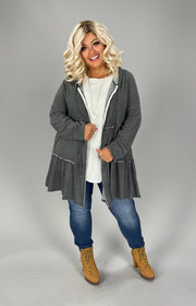 83 OT {Love Yourself First} Charcoal Tiered Hooded Zip Up Jacket PLUS SIZE 1X 2X 3X