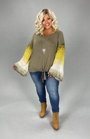 15 CP {Strive For Excellence} Taupe Top W/Print Sleeves PLUS SIZE 1X 2X 3X