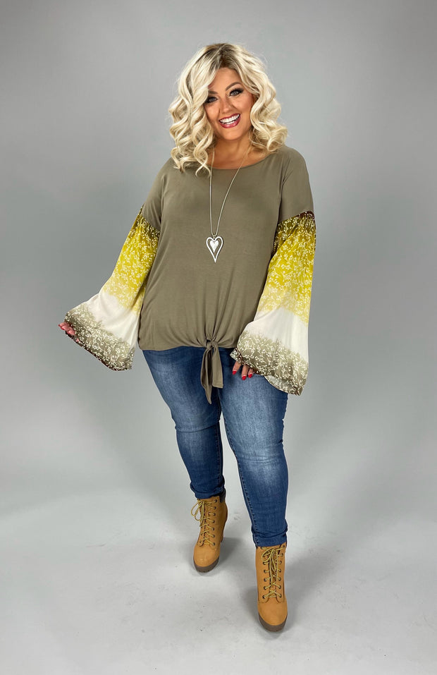 15 CP {Strive For Excellence} Taupe Top W/Print Sleeves PLUS SIZE 1X 2X 3X