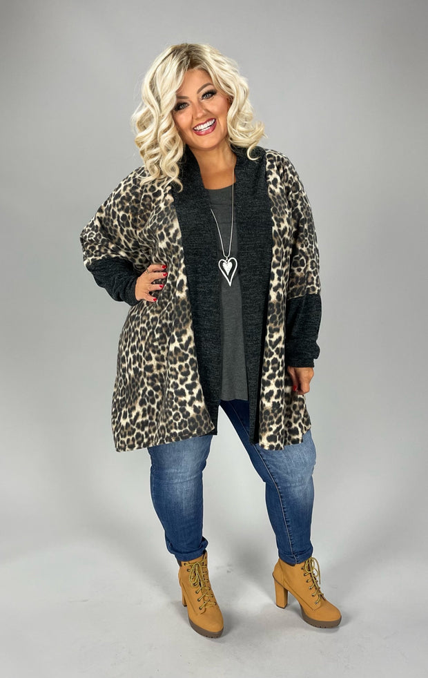 54 OT {Twist Of Fate} Brown Leopard Print Cardigan PLUS SIZE 1X 2X 3X