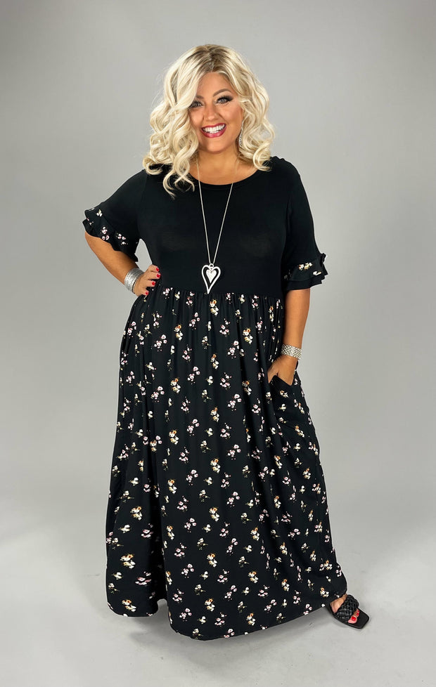 LD-Z {Everyday Delight} Black Sm.Floral Print Maxi Dress PLUS SIZE 3X