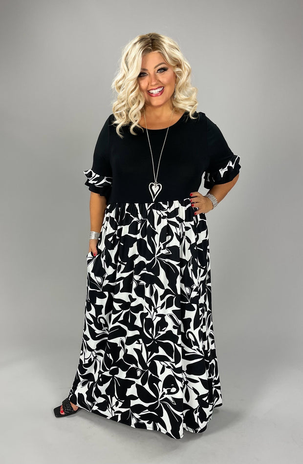 SALE!! LD-Z {As It Should Be} Black/White Lg. Floral Maxi Dress EXTENDED PLUS SIZE 3X 4X 5X