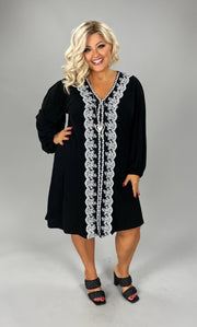 59 SD {Showstopper} Black V-Neck Dress w/Lace Contrast PLUS SIZE 1X 2X 3X