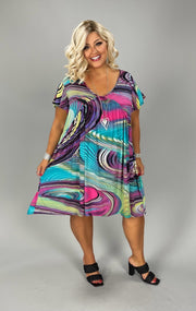 SALE!! 34 PSS-R {Happy Skies} Teal/Purple Print Babydoll Dress PLUS SIZE XL 2X 3X