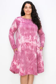 49 PLS {Rope The Moon} Magenta Tie Dye Long Sleeve Dress EXTENDED PLUS SIZE 3X 4X 5X