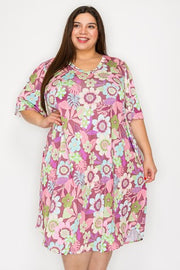 47 PSS {Live For Today} Dark Mauve Tropical Floral Dress EXTENDED PLUS SIZE 3X 4X 5X