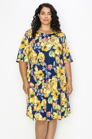 12 PSS {Sparkle In Her Eye} Navy/Gold Floral Ruffle Sleeve Dress EXTENDED PLUS SIZE 3X 4X 5X