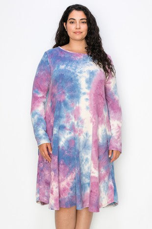 48 PLS {Rope The Moon} Blue/Purple Tie Dye Dress EXTENDED PLUS SIZE 3X 4X 5X