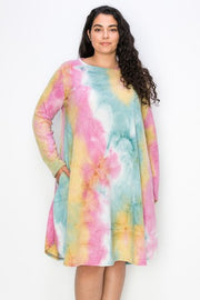 51 PLS {Rope The Moon} Pink/Green Tie Dye Dress EXTENDED PLUS SIZE 3X 4X 5X