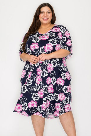 46 PSS {Magic Moments} Navy Pink Flower V-Neck Dress EXTENDED PLUS SIZE 3X 4X 5X