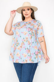 48 PSS {Sweet Wonder} Light Blue Flower Print Top EXTENDED PLUS SIZE 3X 4X 5X