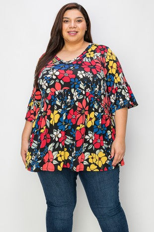 15 PQ {Floral Everafter} Black Red Floral V-Neck Top EXTENDED PLUS SIZE 3X 4X 5X