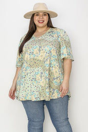 23 PSS {Choose Me} Yellow Green Multi Flower Print Top EXTENDED PLUS SIZE 3X 4X 5X