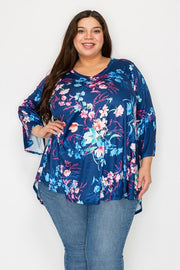 45 PQ {Only Memories} Navy Pink Floral Bell Sleeve Top EXTENDED PLUS SIZE 3X 4X 5X