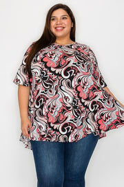 13 PSS {Sweetest Soul} Pink/Black Scroll Print Top EXTENDED PLUS SIZE 3X 4X 5X