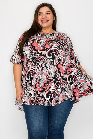 13 PSS {Sweetest Soul} Pink/Black Scroll Print Top EXTENDED PLUS SIZE 3X 4X 5X