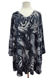 13 PQ {Prime Time} Black Charcoal Marble Print V-Neck Top EXTENDED PLUS SIZE 3X 4X 5X